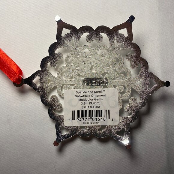 Lenox Sparkle and Scroll Snowflake Ornament Multicolor Gems Silver 893113 NIP - Picture 4 of 4